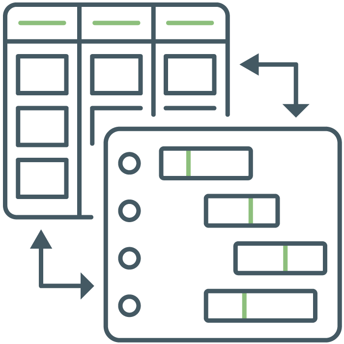 Integrated multi-project Gantt and agile boards