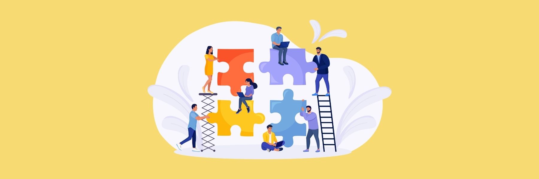 People assembling puzzle pieces