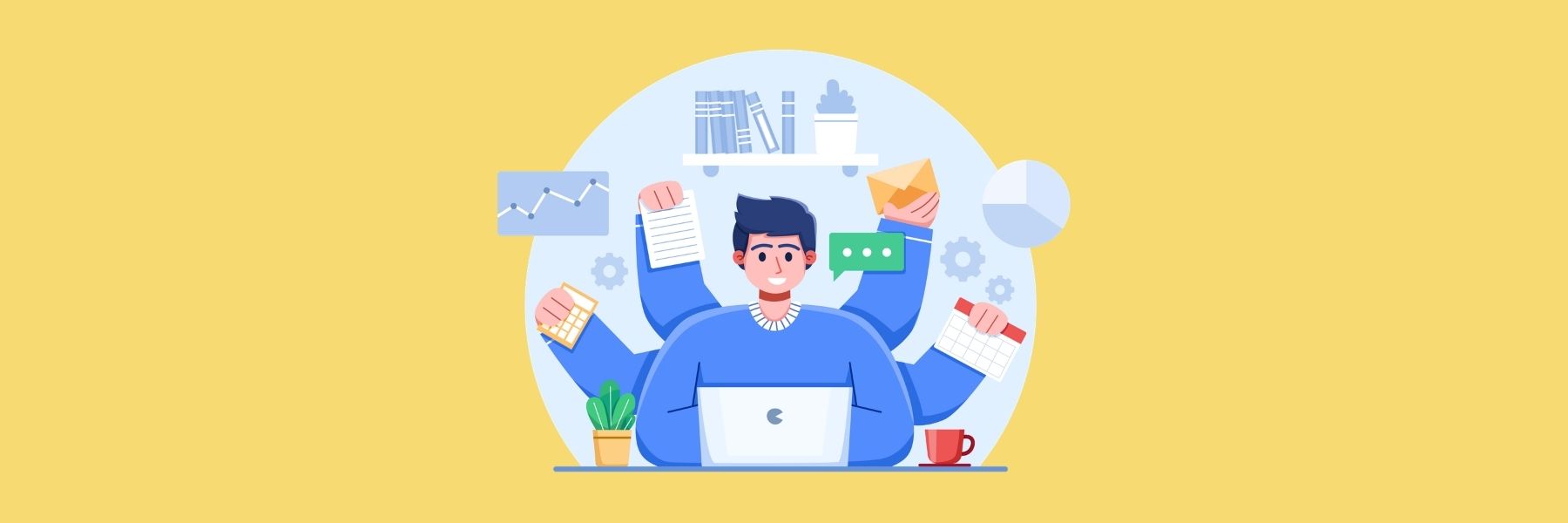 Illustration of a person managing multiple tasks